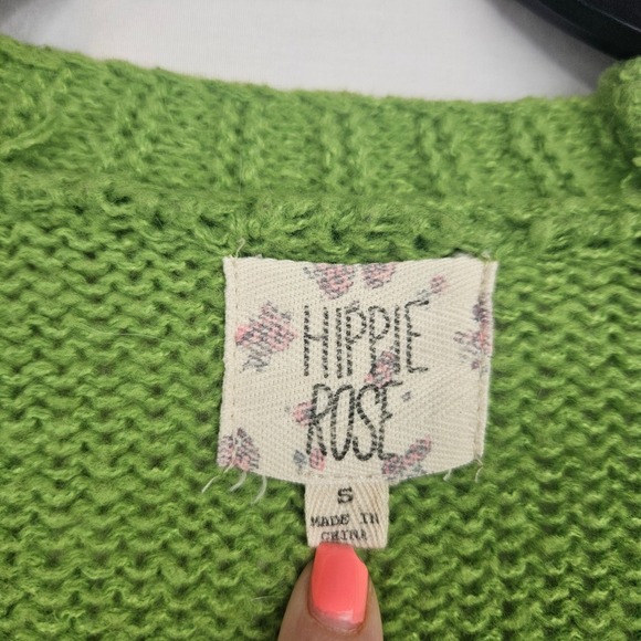 Hippie Rose Womens Lime Green Open Front Chunky Knit Cardigan Sweater Sm - Picture 3 of 5
